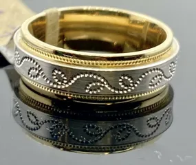 18k Ring Solid Gold Ring Elegant Two Tone Ladies Simple Band R2353