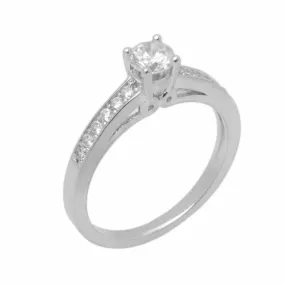 18k Solid Gold Elegant ladies Modern Channel Set Round Solitaire Ring D2060v