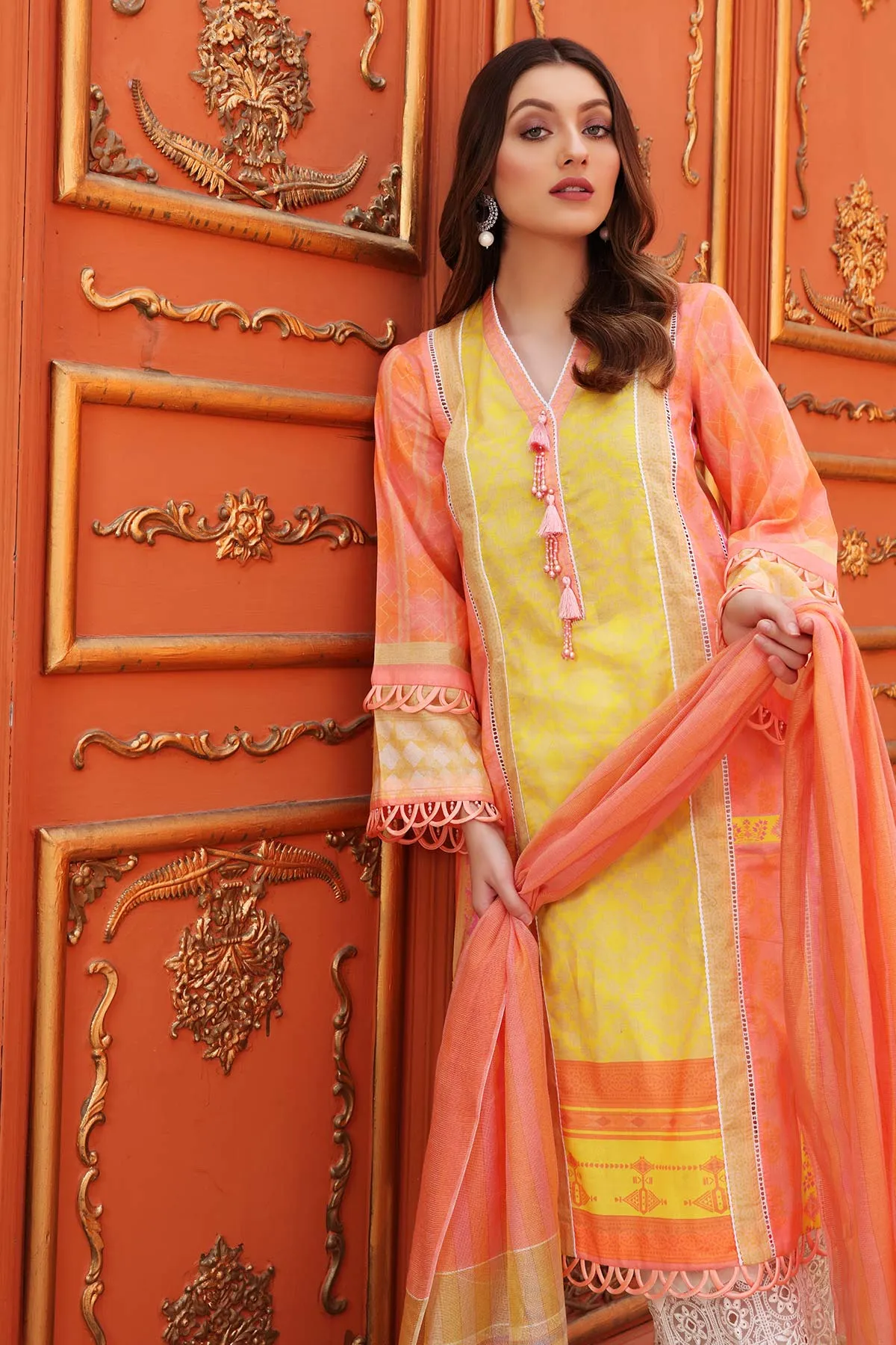 2 Piece Lawn Suit Set with Loom Weave Dupatta - Code CB-10