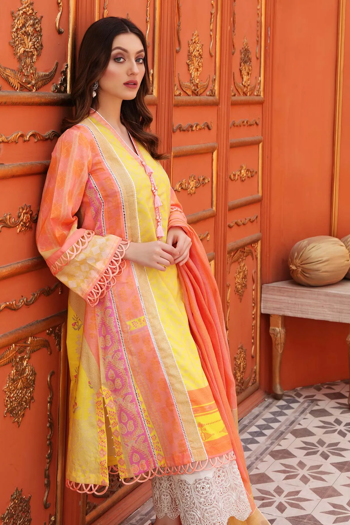 2 Piece Lawn Suit Set with Loom Weave Dupatta - Code CB-10