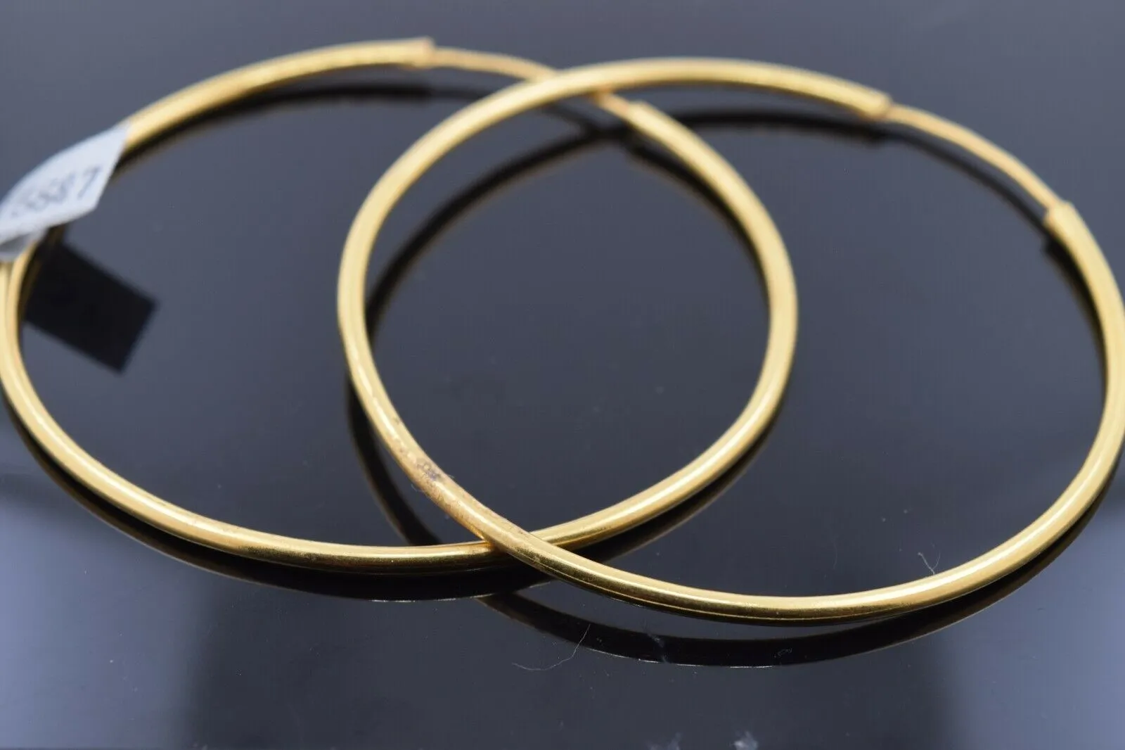 Large Hoop Gold Earrings - Solid 22k Ladies Jewelry - Simple Plain Design E3887