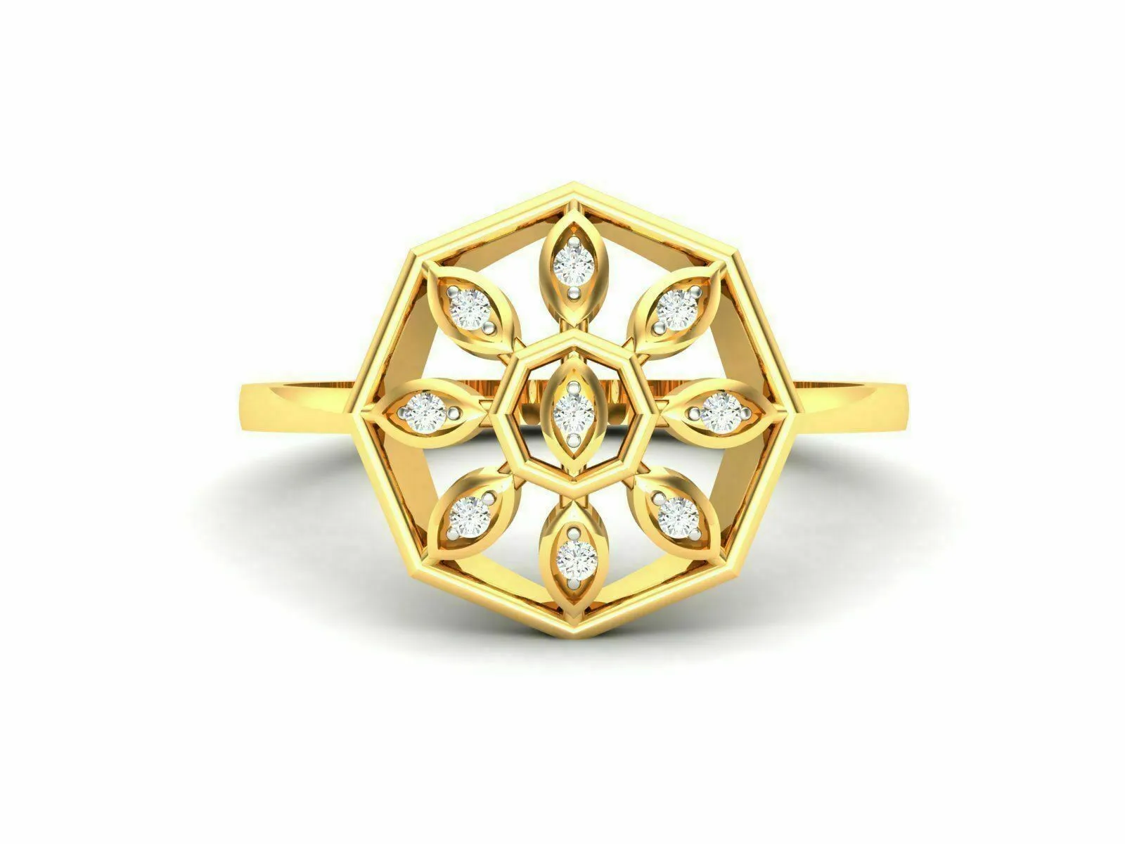 22k Ring Solid Gold Ladies Jewelry Modern Geometric Floral Design GR29