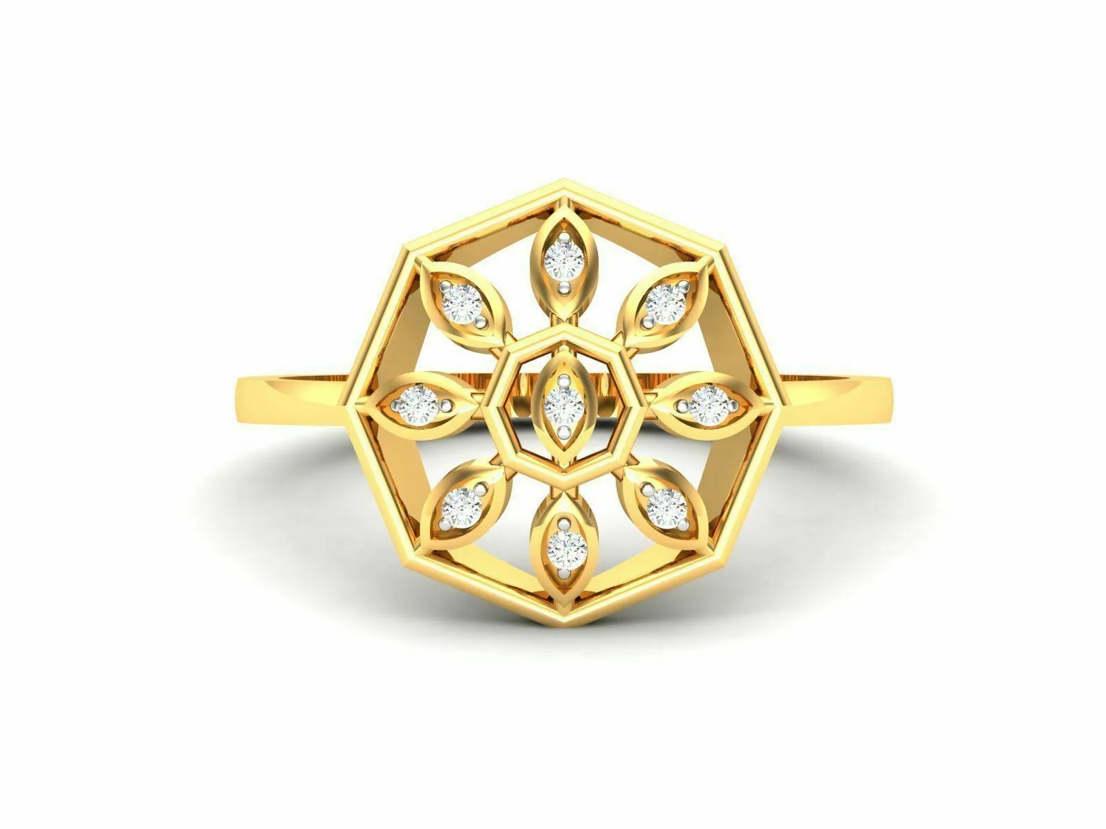 22k Ring Solid Gold Ladies Jewelry Modern Geometric Floral Design GR29