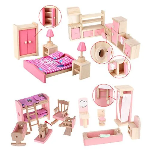 4 SET DOLLHOUSE FURNITURE KID TOY BATHROOM KID ROOM BEDROOM KITCHEN SET