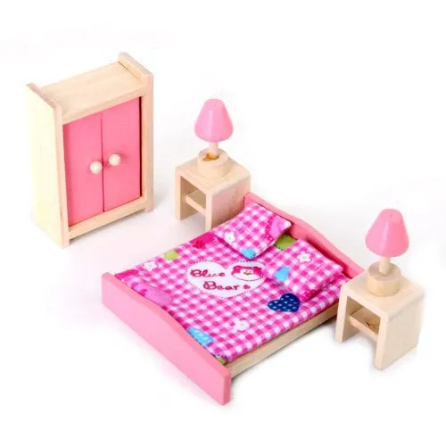 4 SET DOLLHOUSE FURNITURE KID TOY BATHROOM KID ROOM BEDROOM KITCHEN SET