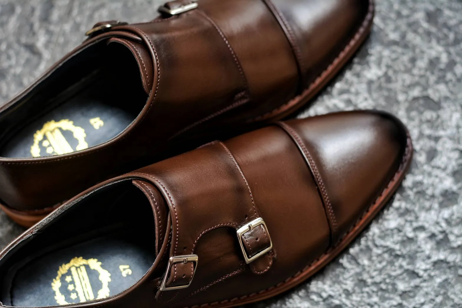 New Mocha Painted Double Monk Strap Shoes - 504