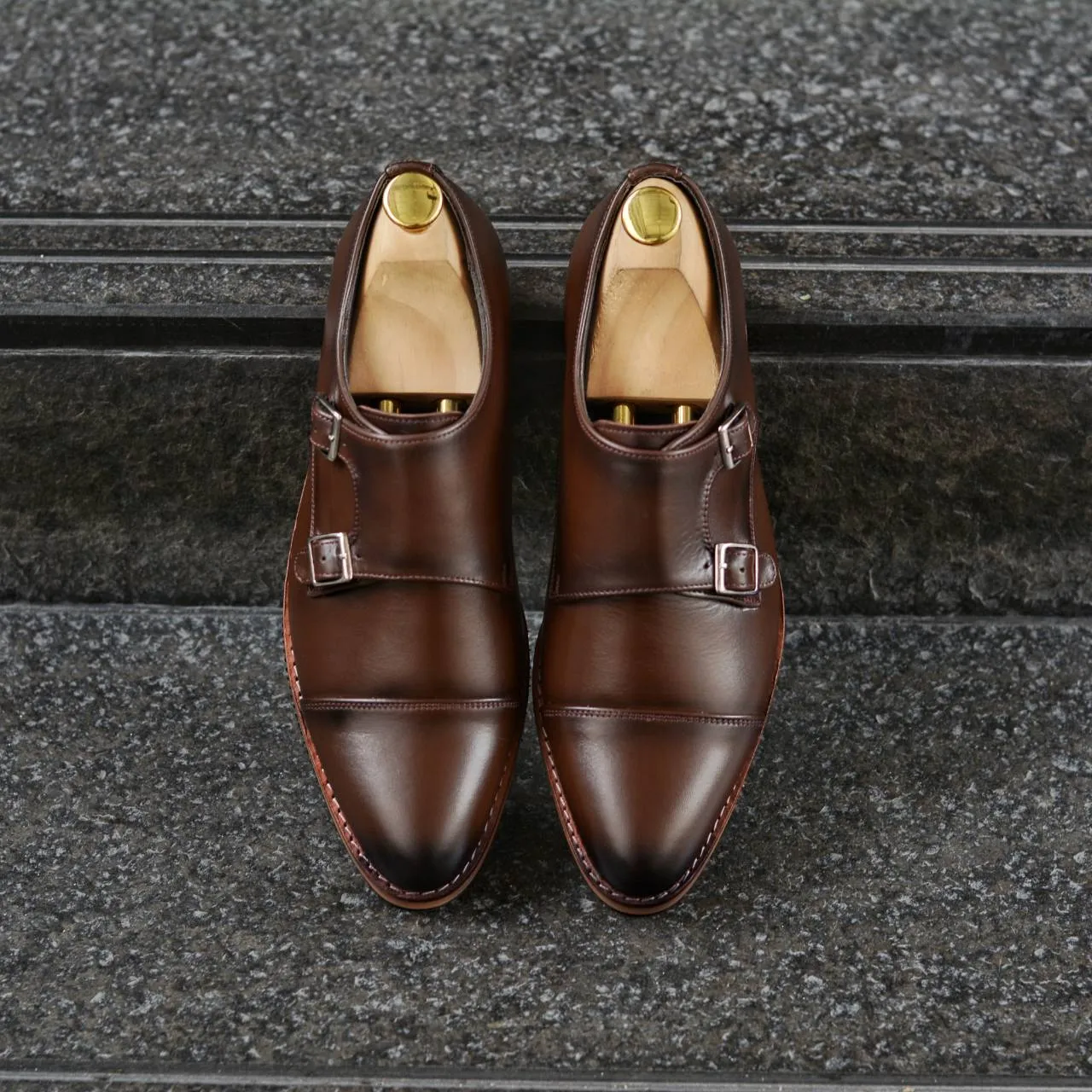 New Mocha Painted Double Monk Strap Shoes - 504