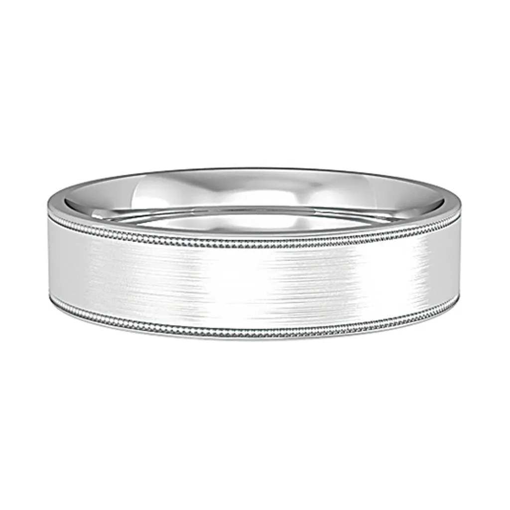 5mm Flat Court Satin Wedding Band & Mill Grain Edges