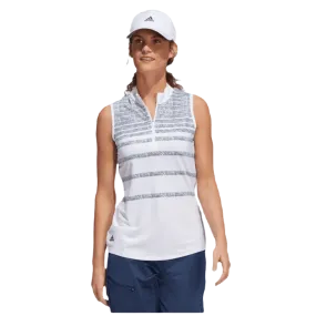 Adidas Women's Blue Herringbone Stripe Sleeveless Polo Shirt