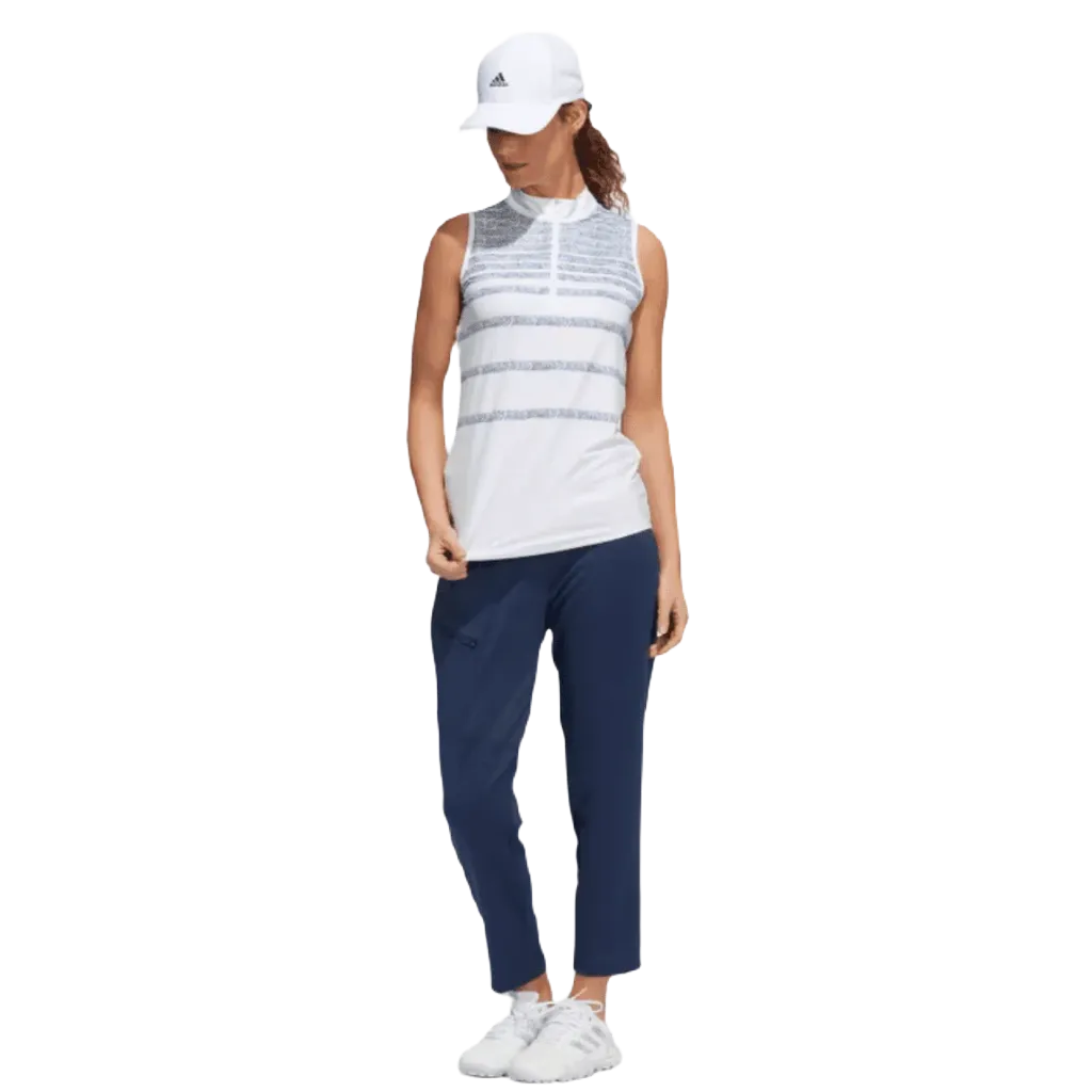 Adidas Women's Blue Herringbone Stripe Sleeveless Polo Shirt