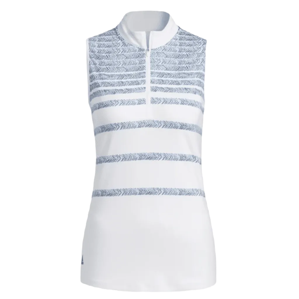 Adidas Women's Blue Herringbone Stripe Sleeveless Polo Shirt