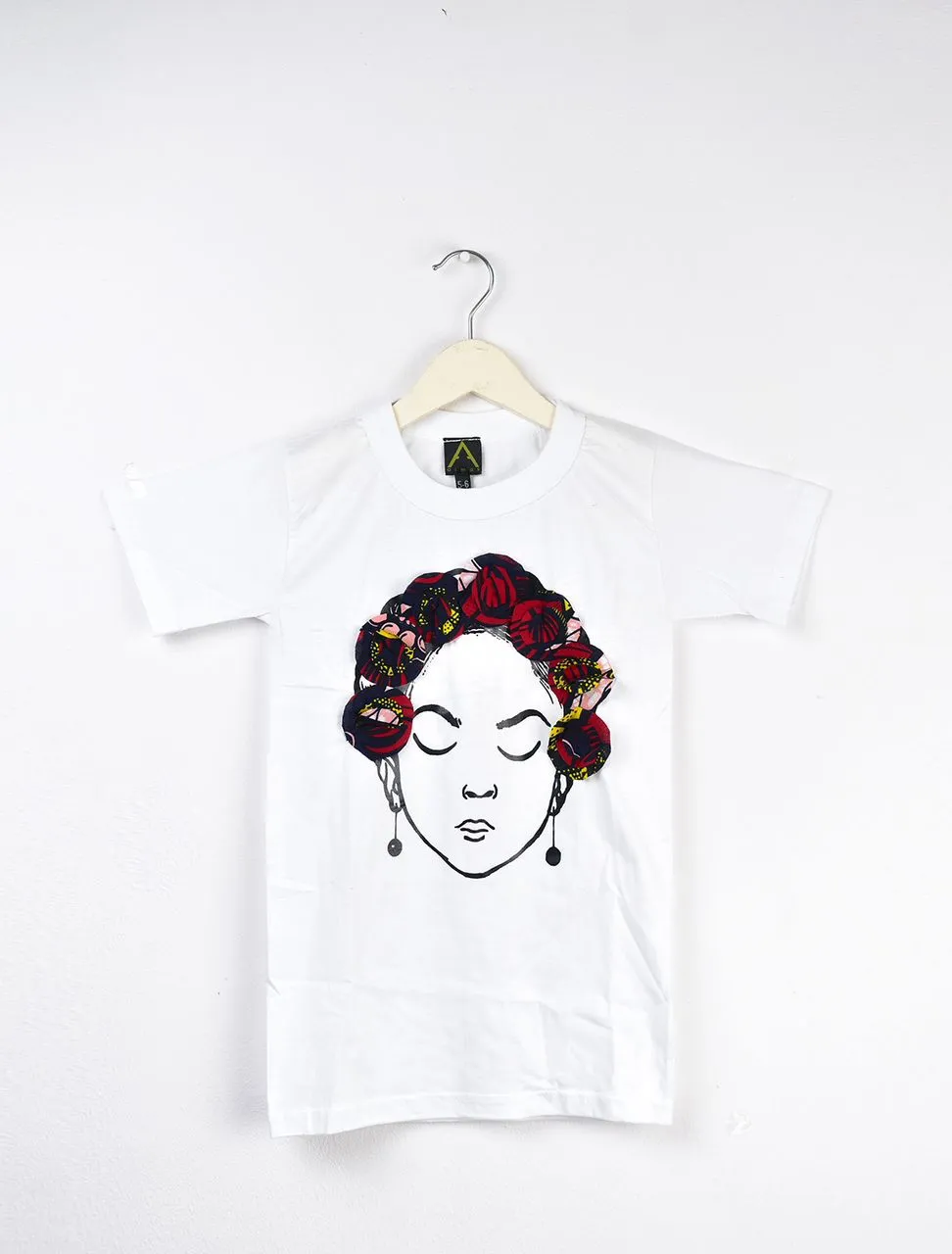 Aimas Flower Crown neck Tee shirt with girl image and adire flower crown