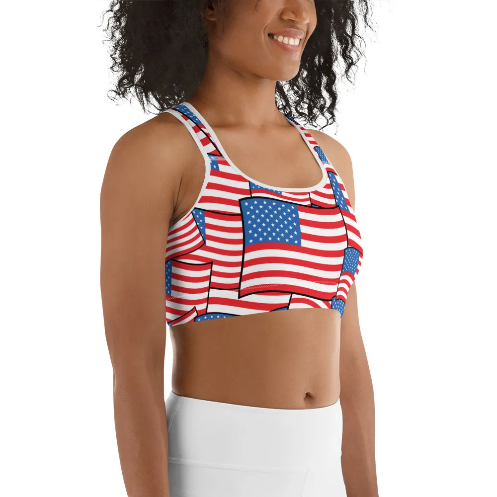 American Flag Pattern Sports Bra