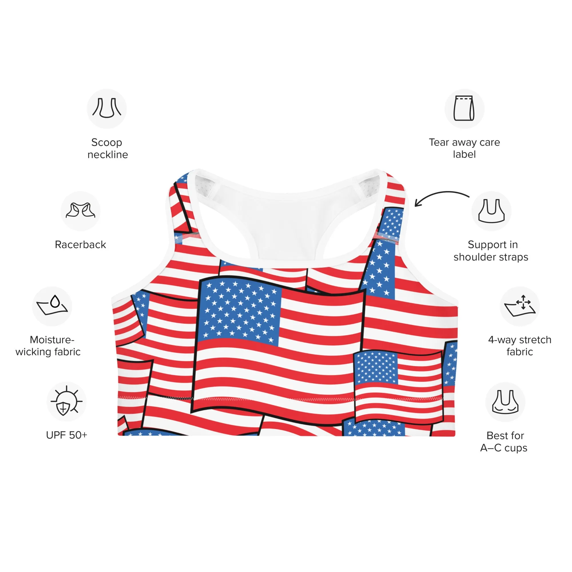 American Flag Pattern Sports Bra