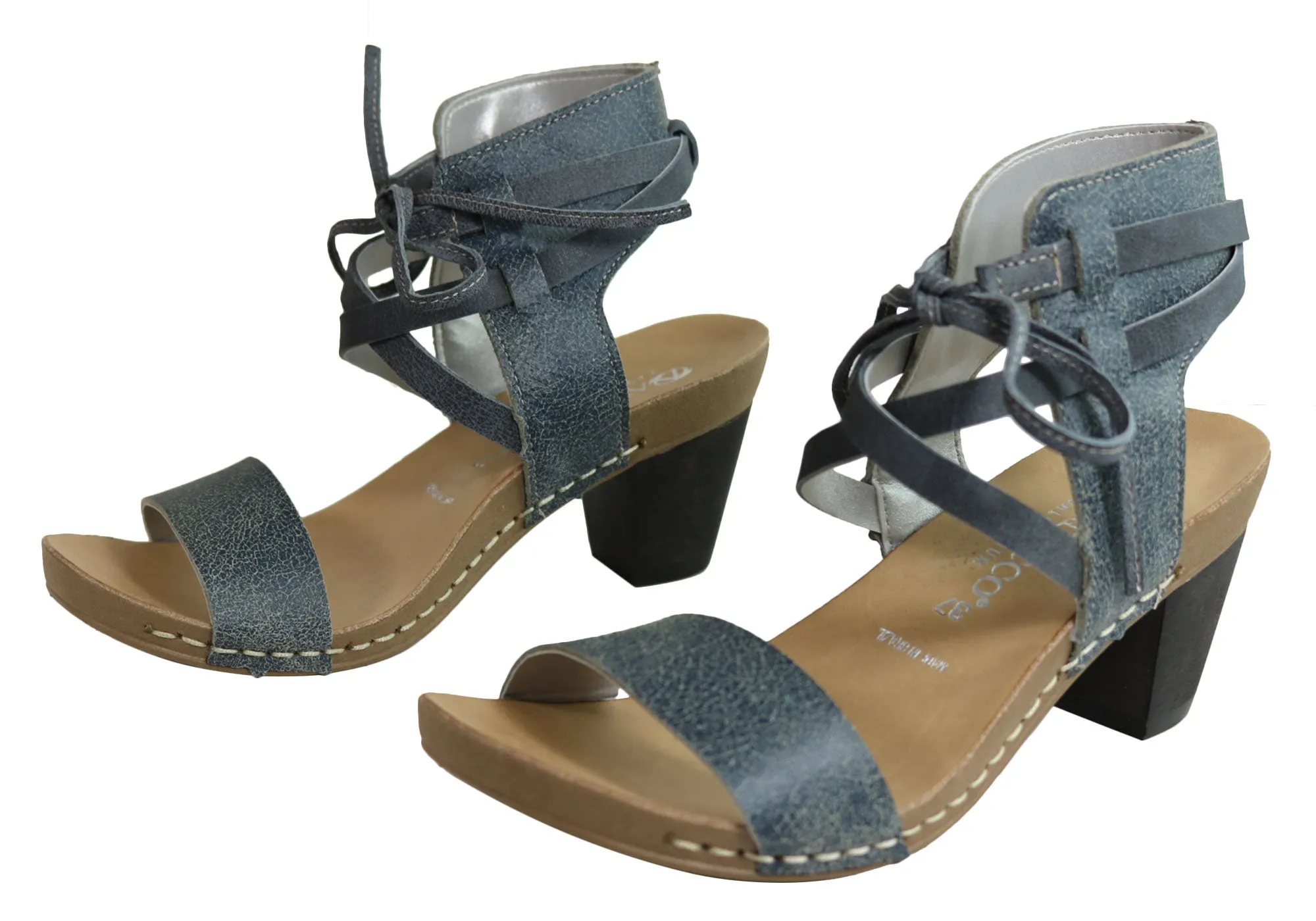 Andacco Nina Womens Leather Comfort Mid Heel Sandals Made In Brazil