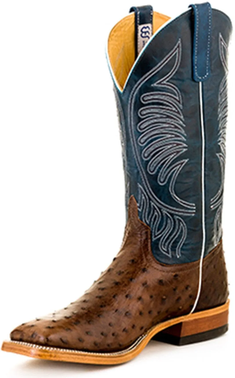 Anderson Bean Teal Fainting Goat Full Quill Ostrich Boot - Men's Square Toe Western Boot