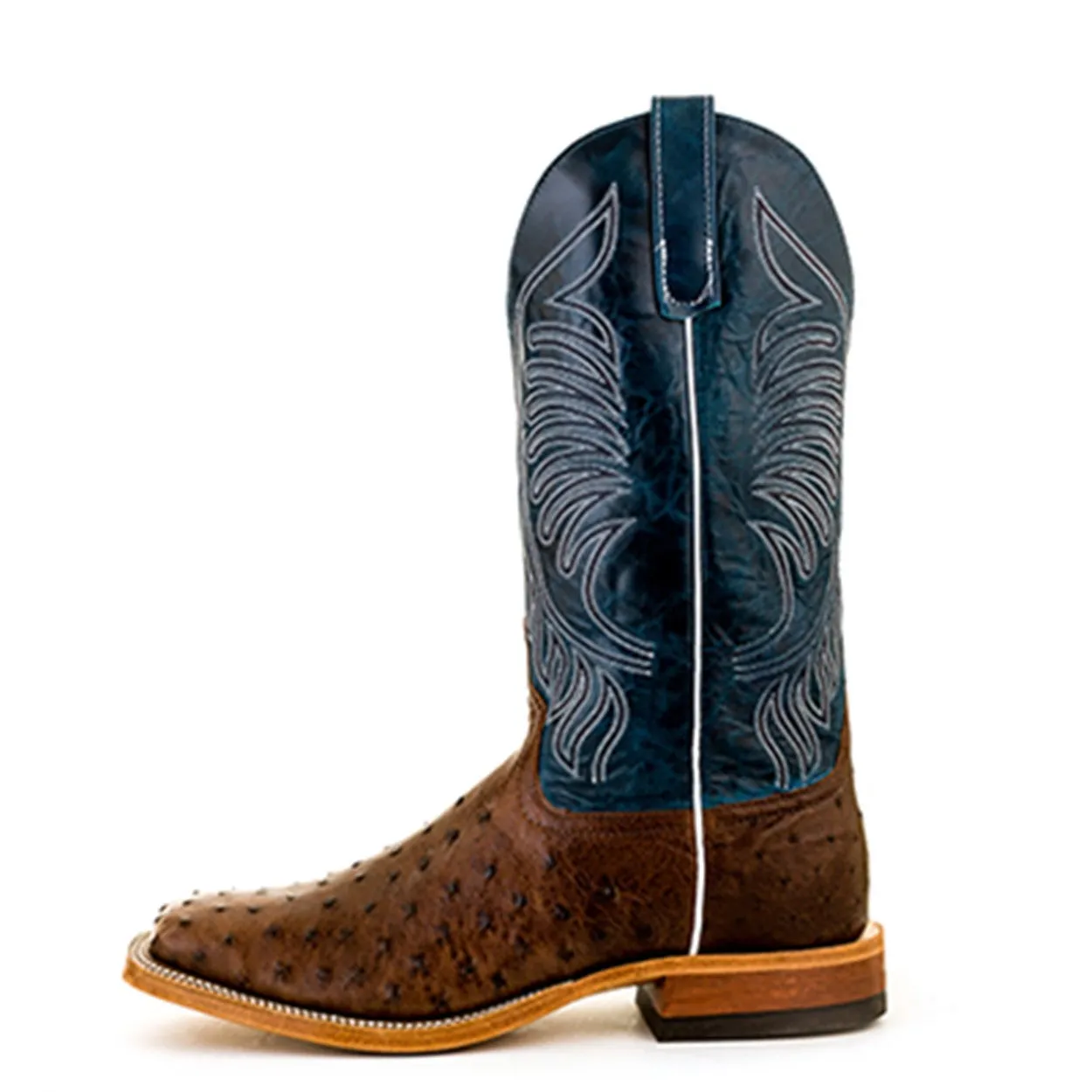 Anderson Bean Teal Fainting Goat Full Quill Ostrich Boot - Men's Square Toe Western Boot