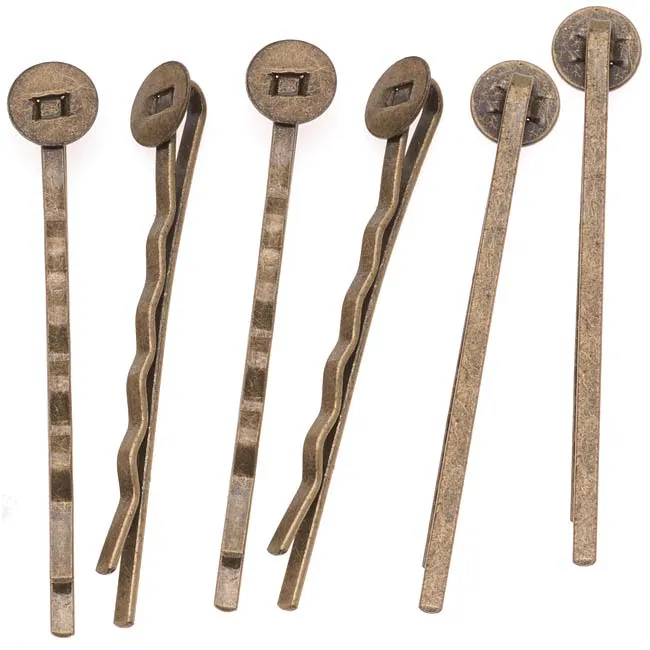 Antiqued Brass Bobby Pins 8mm Glue Pad (10 pcs)