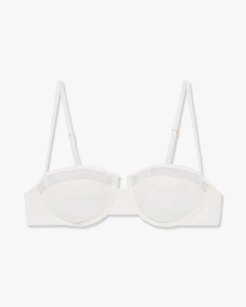 Balconette Swiss Dot Mesh Bra | Ivory