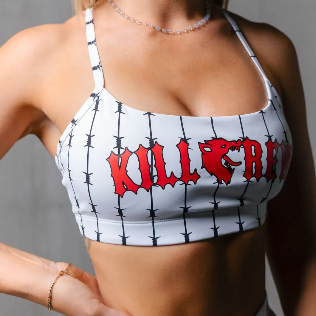 BARBWIRE SPORTS BRA - WHITE / RED