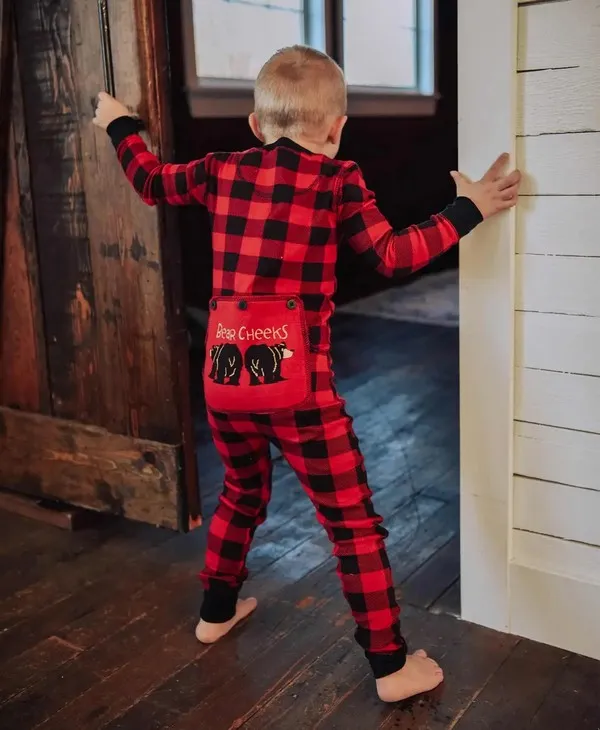 Bear Cheeks Kid Plaid Onesie Flapjack