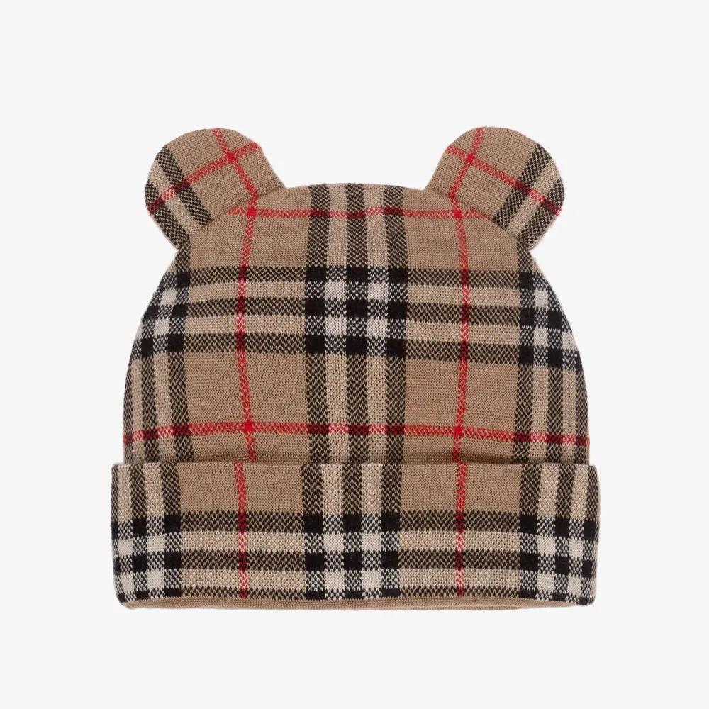 Beige Vintage Check Knitted Hat