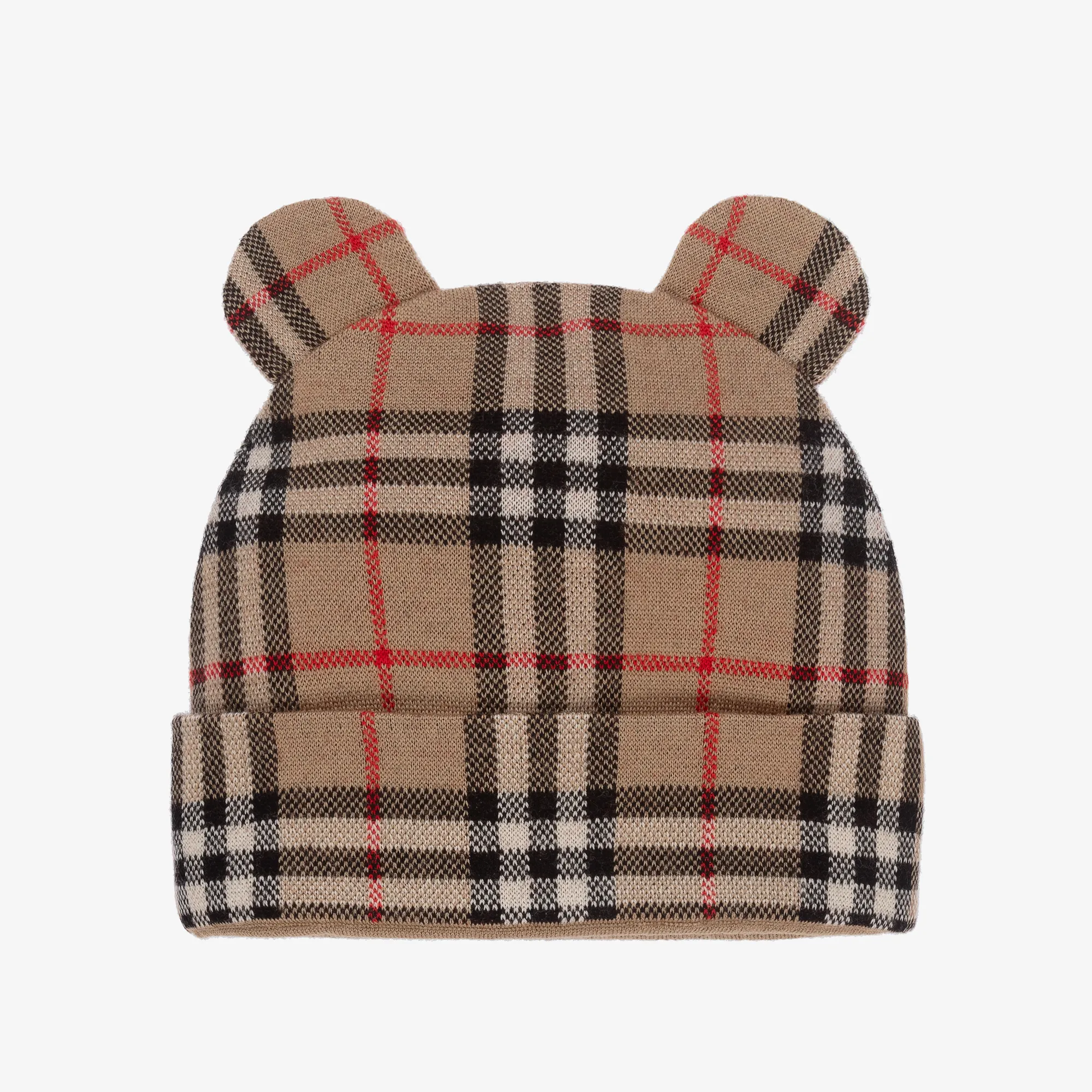 Beige Vintage Check Knitted Hat