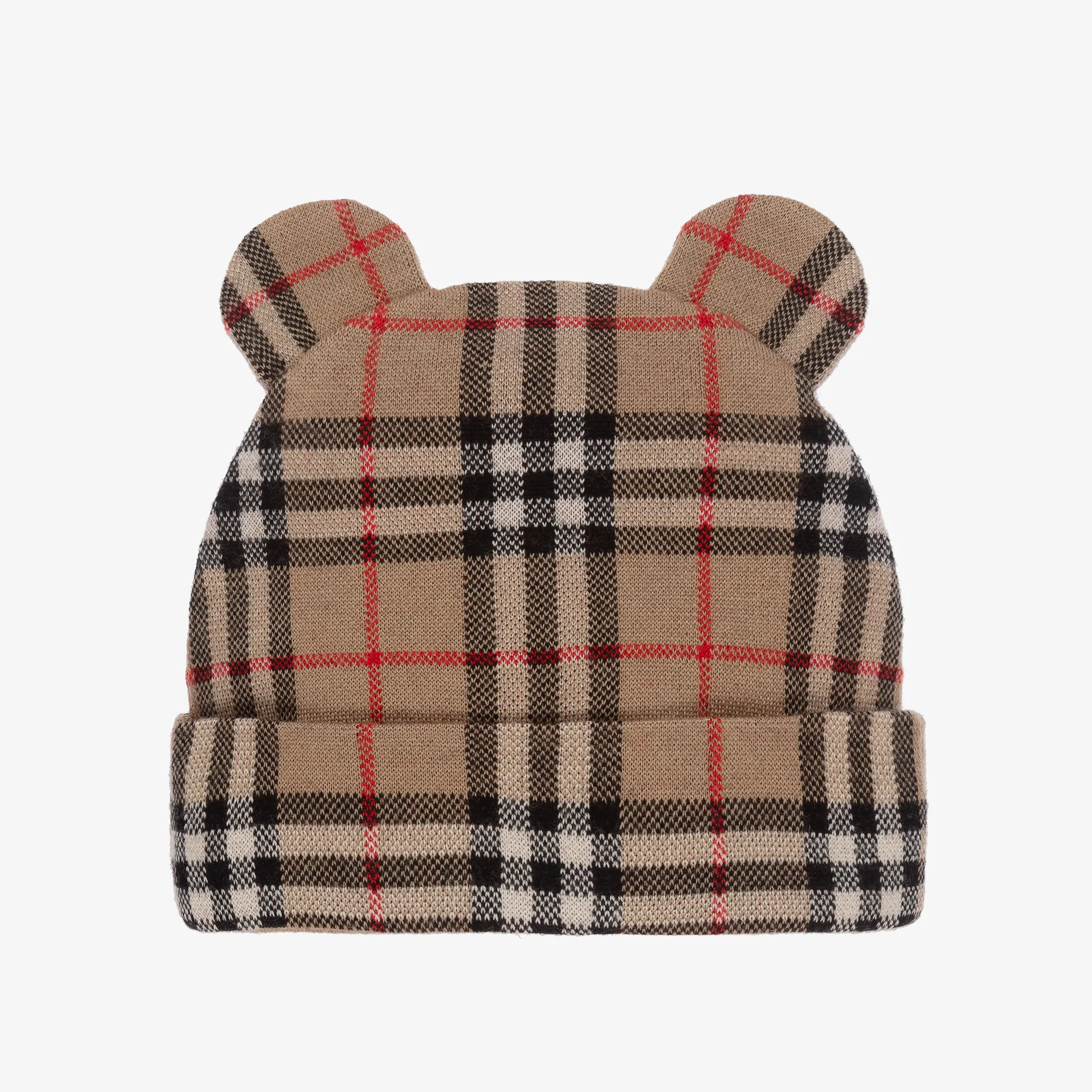 Beige Vintage Check Knitted Hat