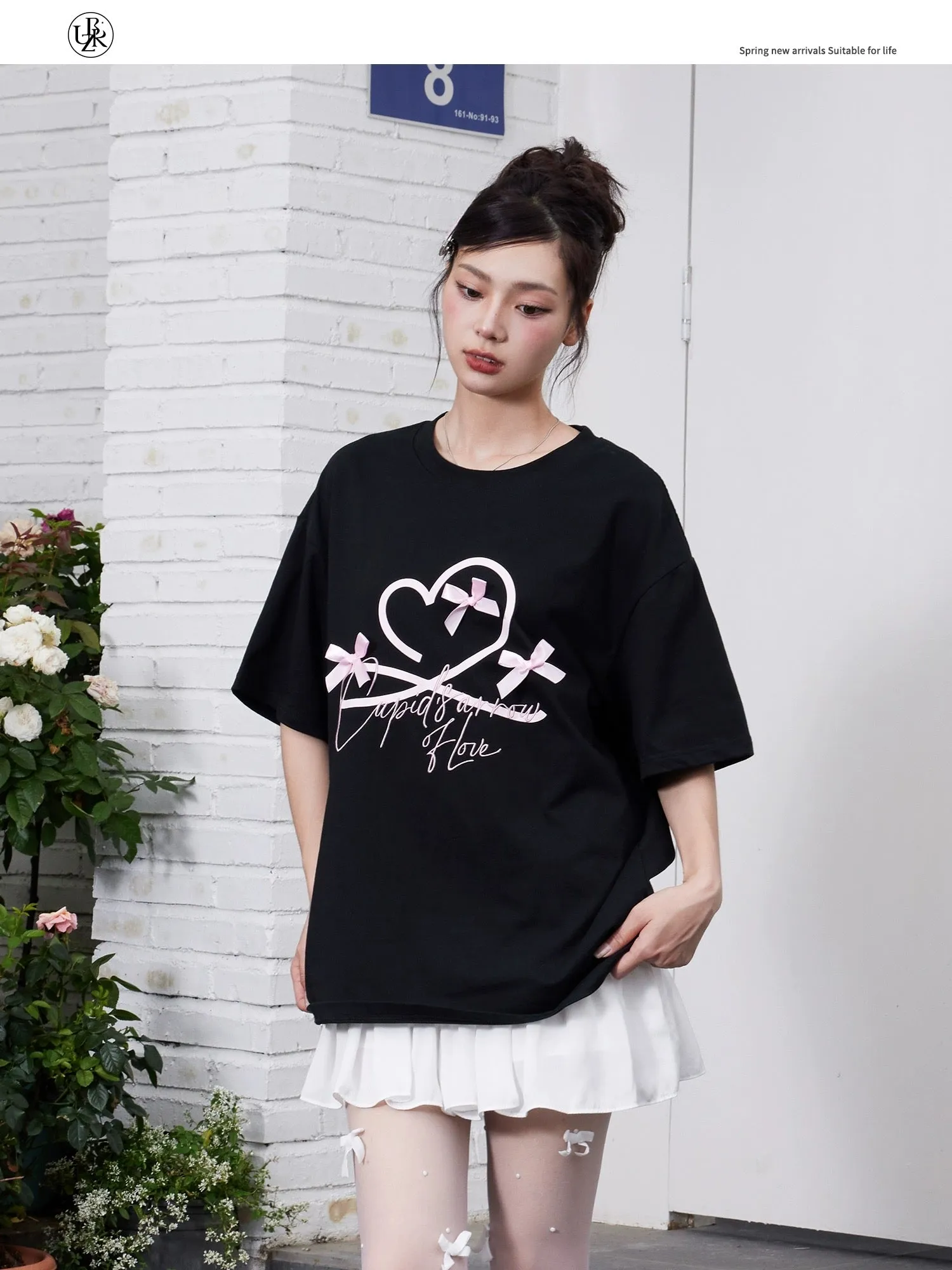 Beikastudios black bow T-shirt women's short-sleeved summer new sweet cool girl loose cotton half-sleeved t