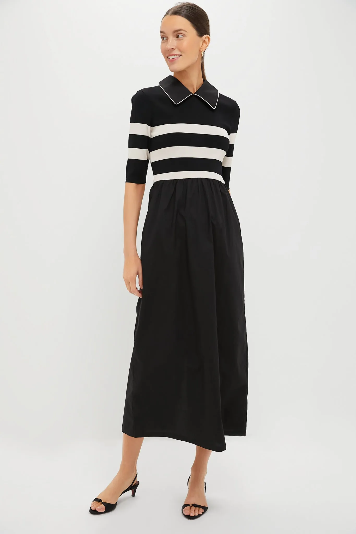 Black and Ivory Stripe Short Sleeve Marina Dress