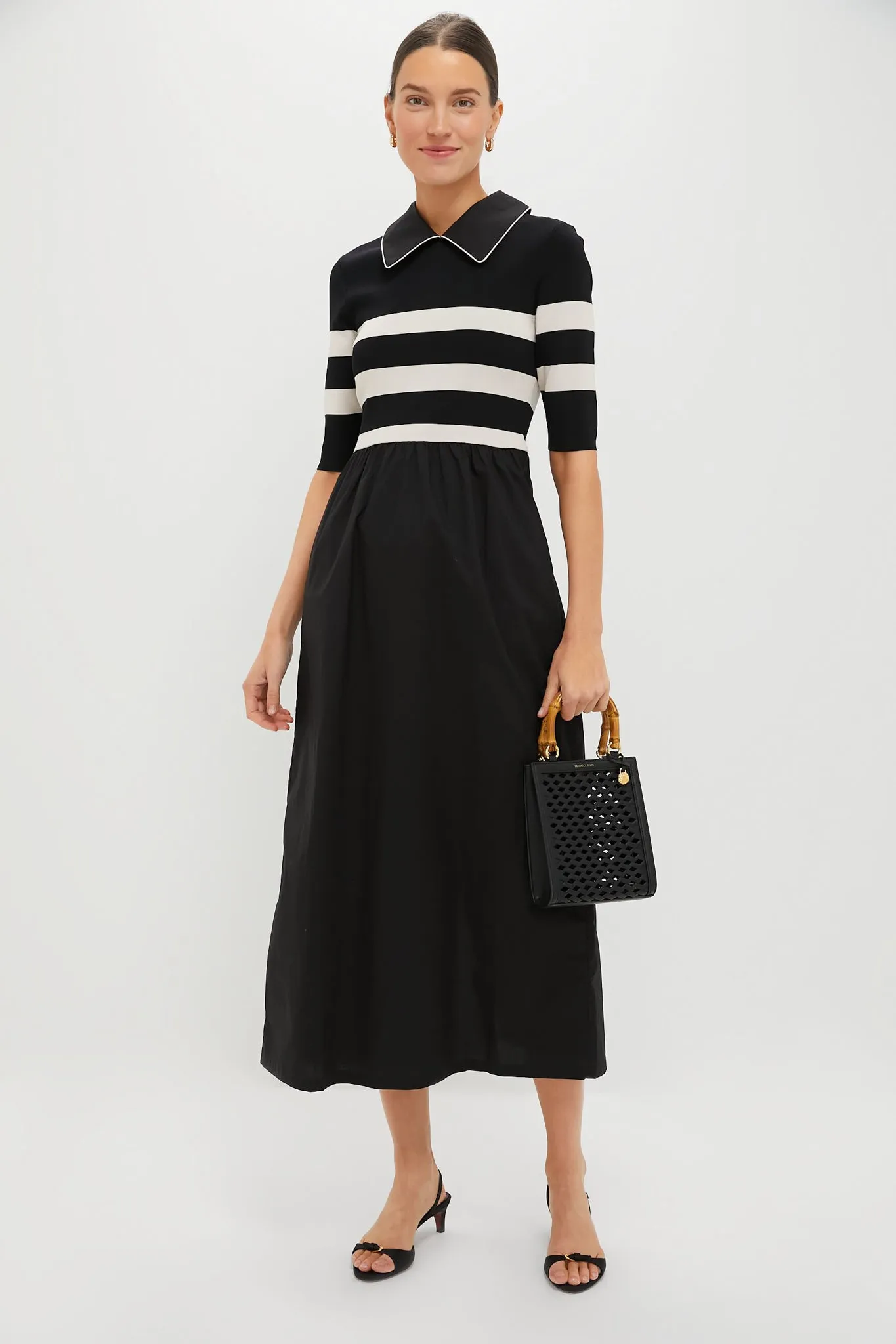 Black and Ivory Stripe Short Sleeve Marina Dress