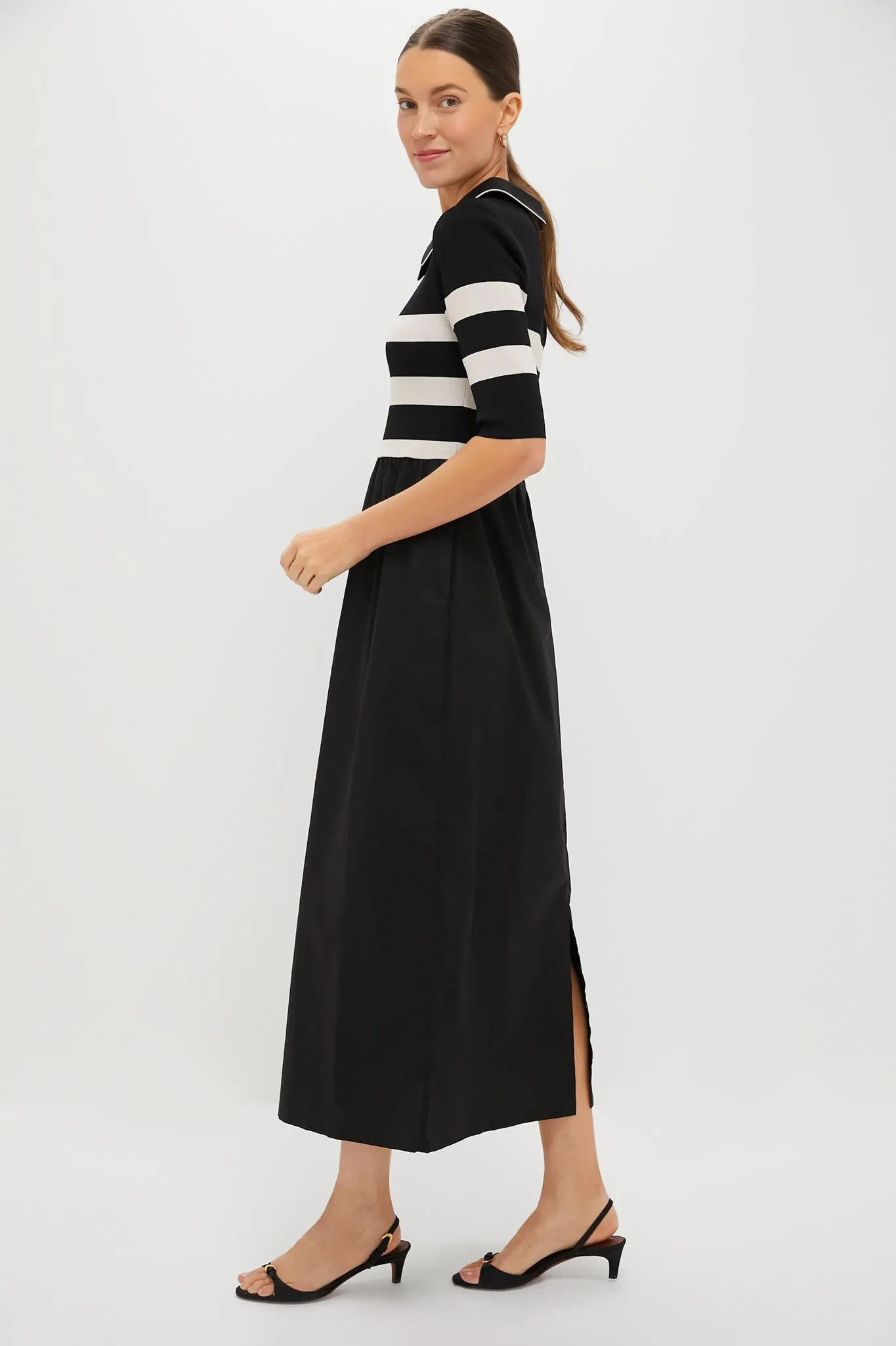 Black and Ivory Stripe Short Sleeve Marina Dress