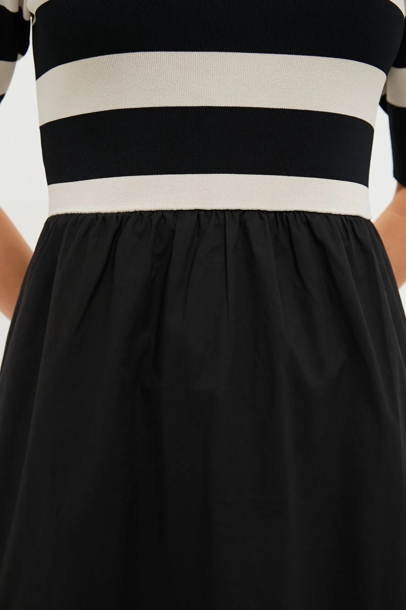 Black and Ivory Stripe Short Sleeve Marina Dress