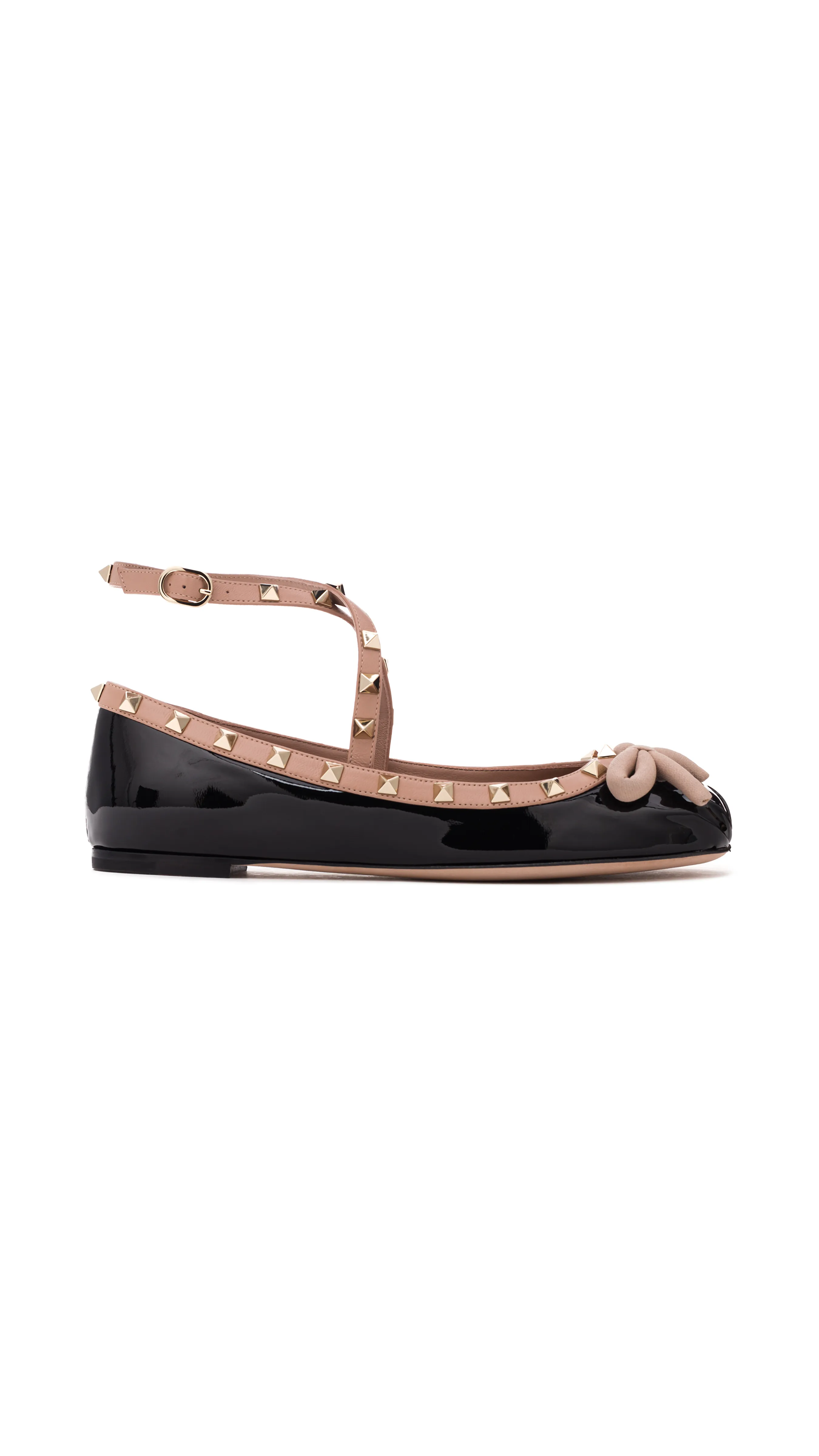 Black and Rose Cannelle Patent Leather Rockstud Ballerinas