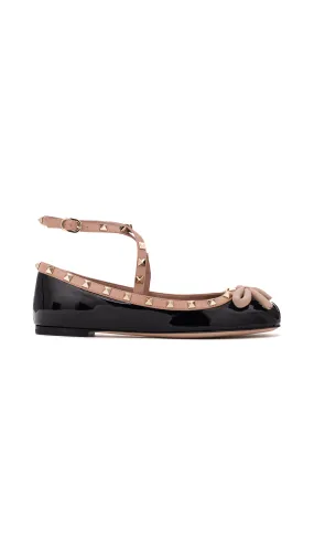 Black and Rose Cannelle Patent Leather Rockstud Ballerinas