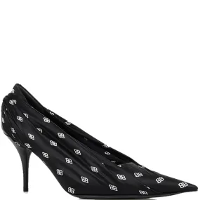 Black and White Satin Pump with BB Logo Drape