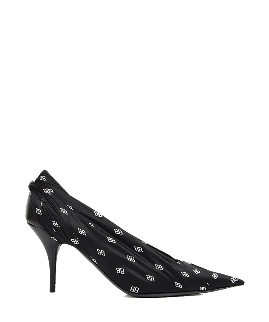 Black and White Satin Pump with BB Logo Drape