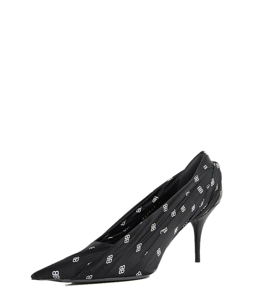 Black and White Satin Pump with BB Logo Drape