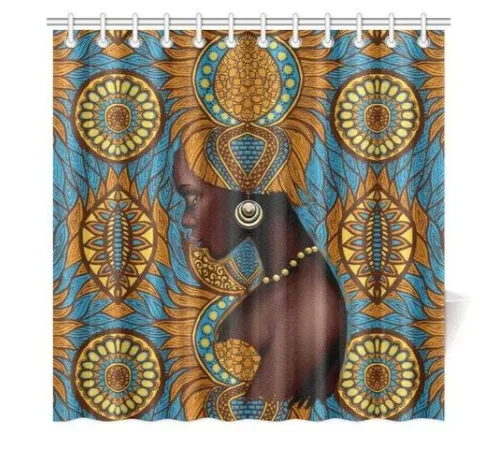 Floral Shower Curtain Featuring Black Girl