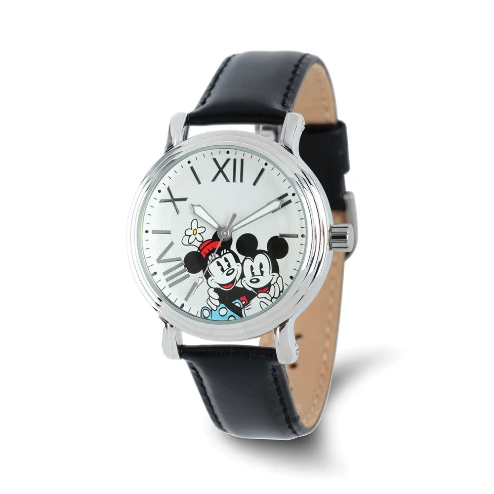 Black Leather Mickey Minnie Watch for Women by Disney.