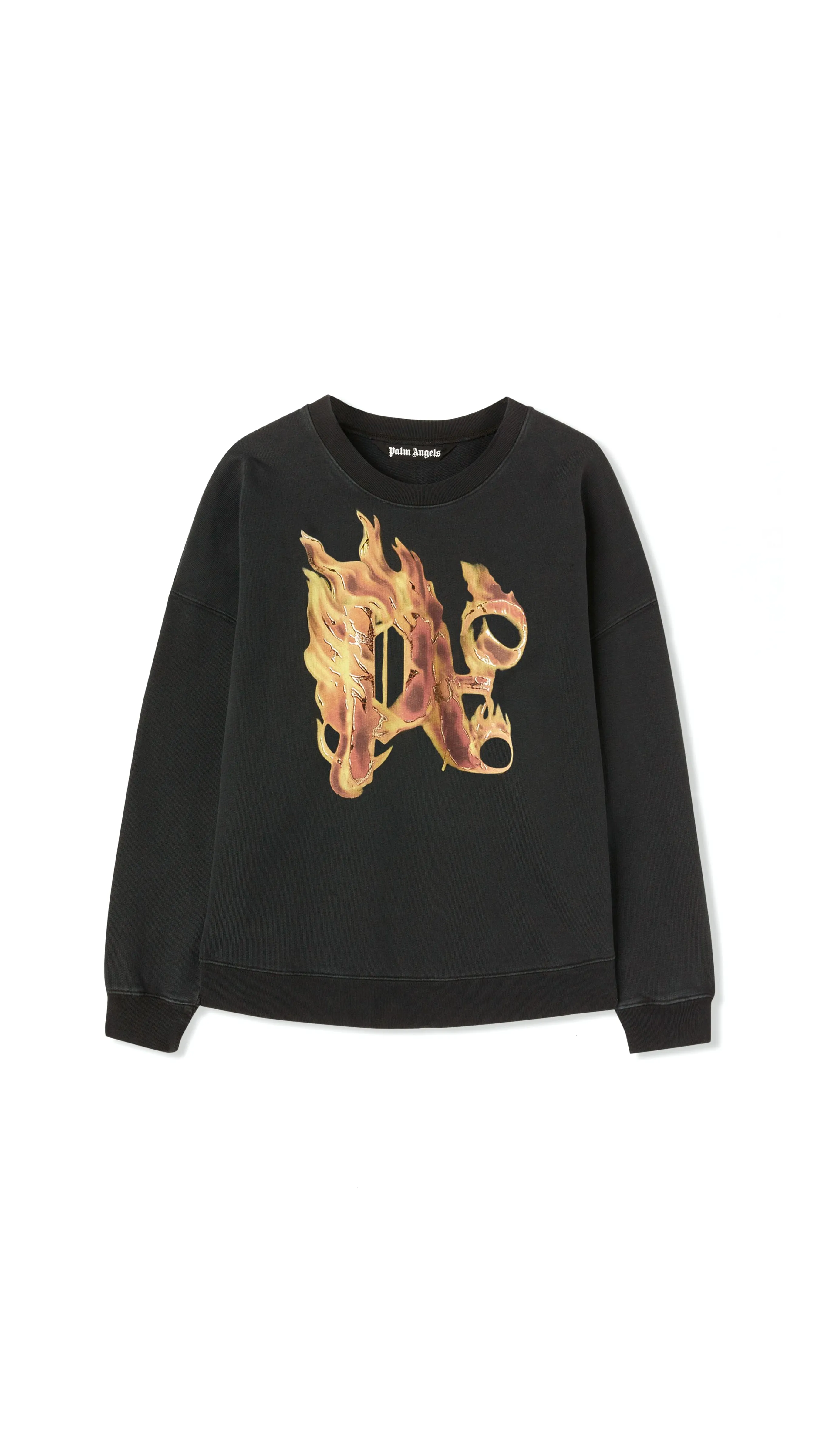 Black Monogram Graphic Crewneck Sweatshirt With Burnout Effect