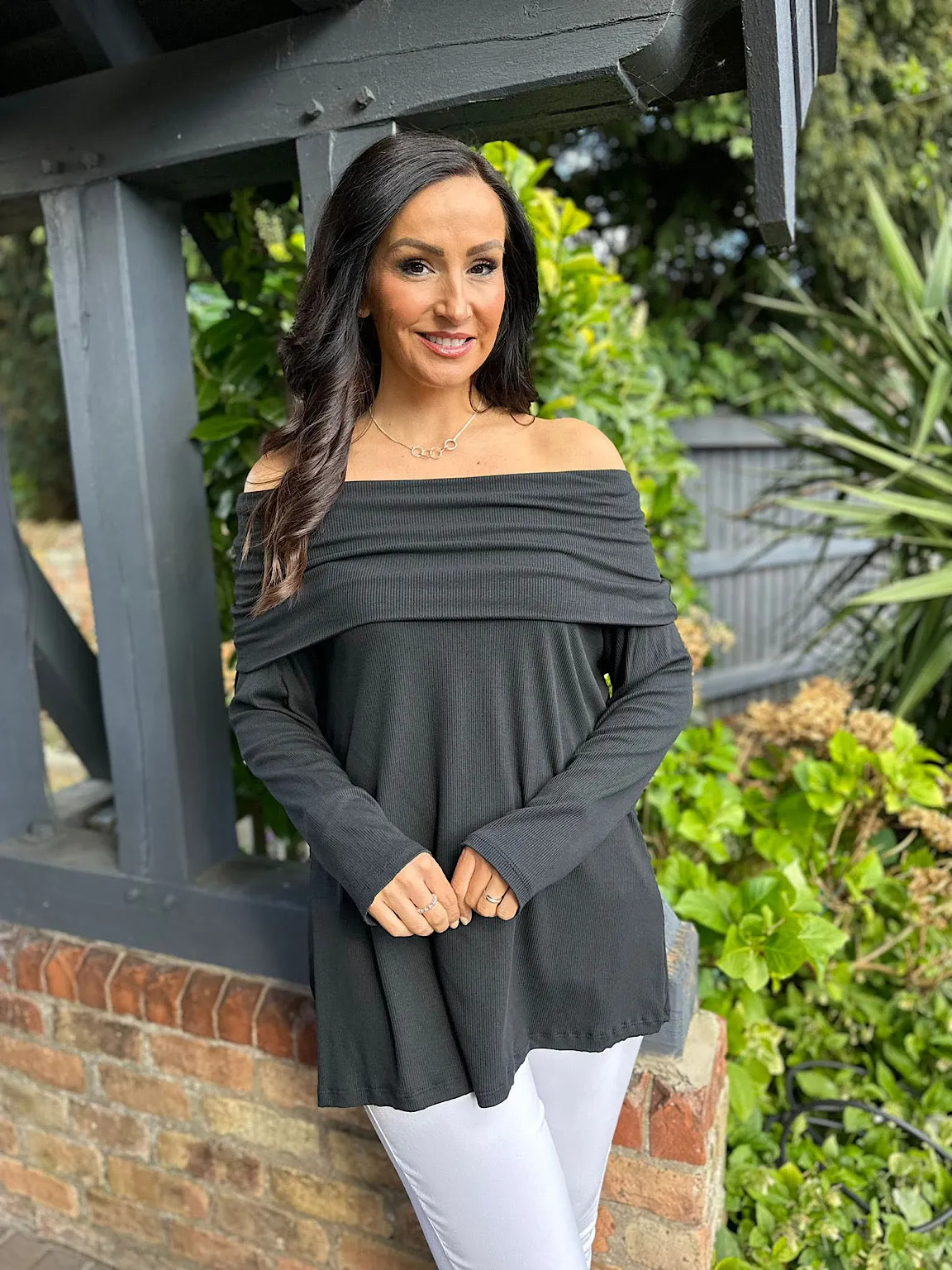 Ruby Black Ribbed Off Shoulder Top