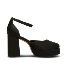 Black Satin Ankle Strap Heel