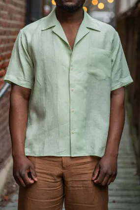 Spread Collar Shirt in Celadon Belgian Linen by Blluemade.