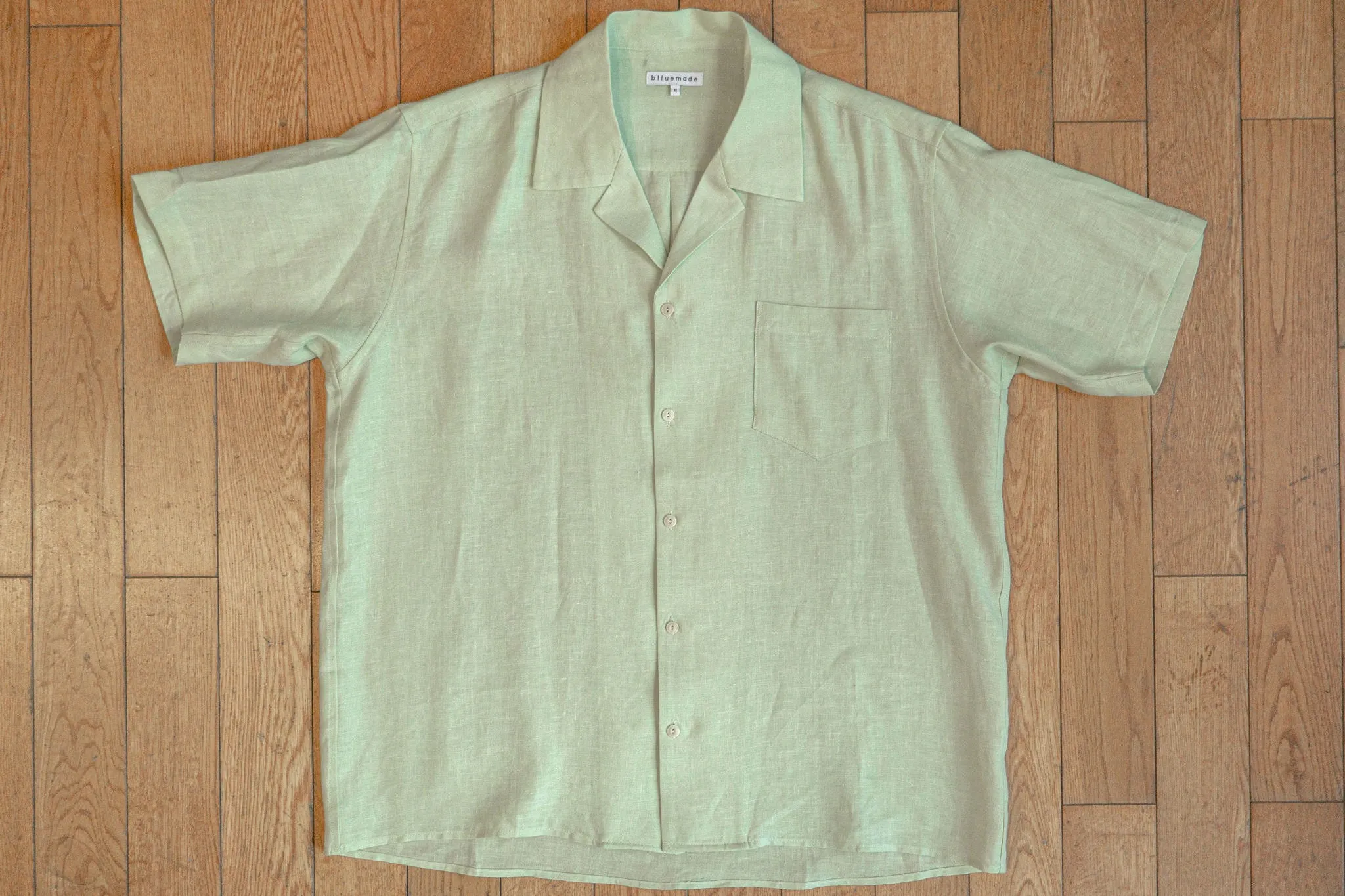 Spread Collar Shirt in Celadon Belgian Linen by Blluemade.