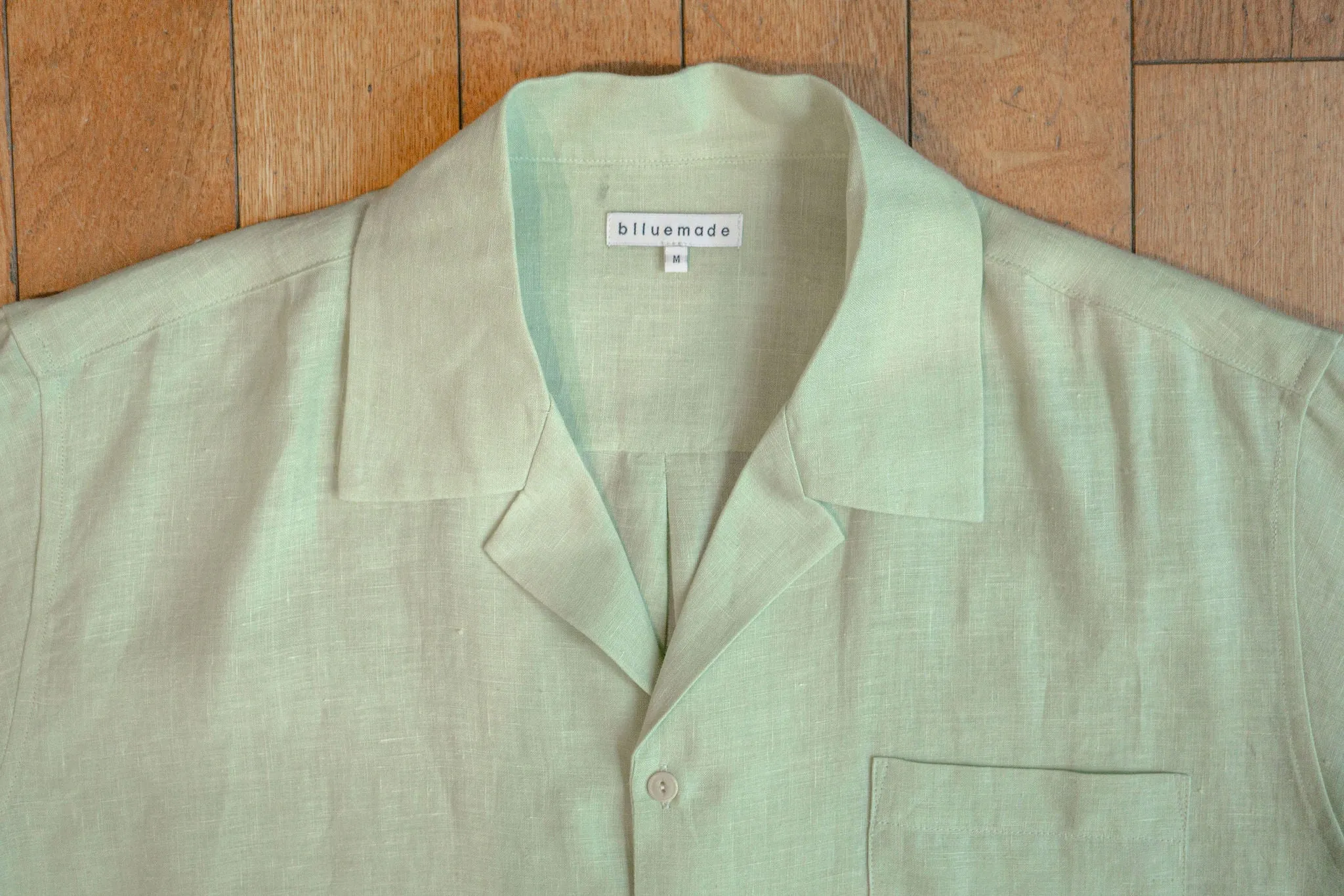 Spread Collar Shirt in Celadon Belgian Linen by Blluemade.