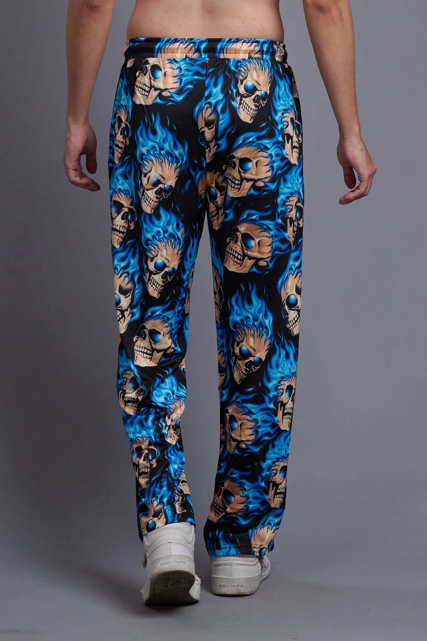 Blue Flaming Skull Printed Royal Joggers for Men