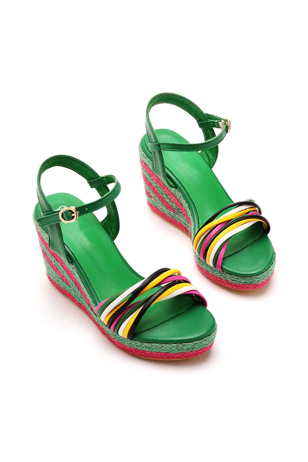 Bohemian Open Toe Platform Sandals Woven Straw Wedges