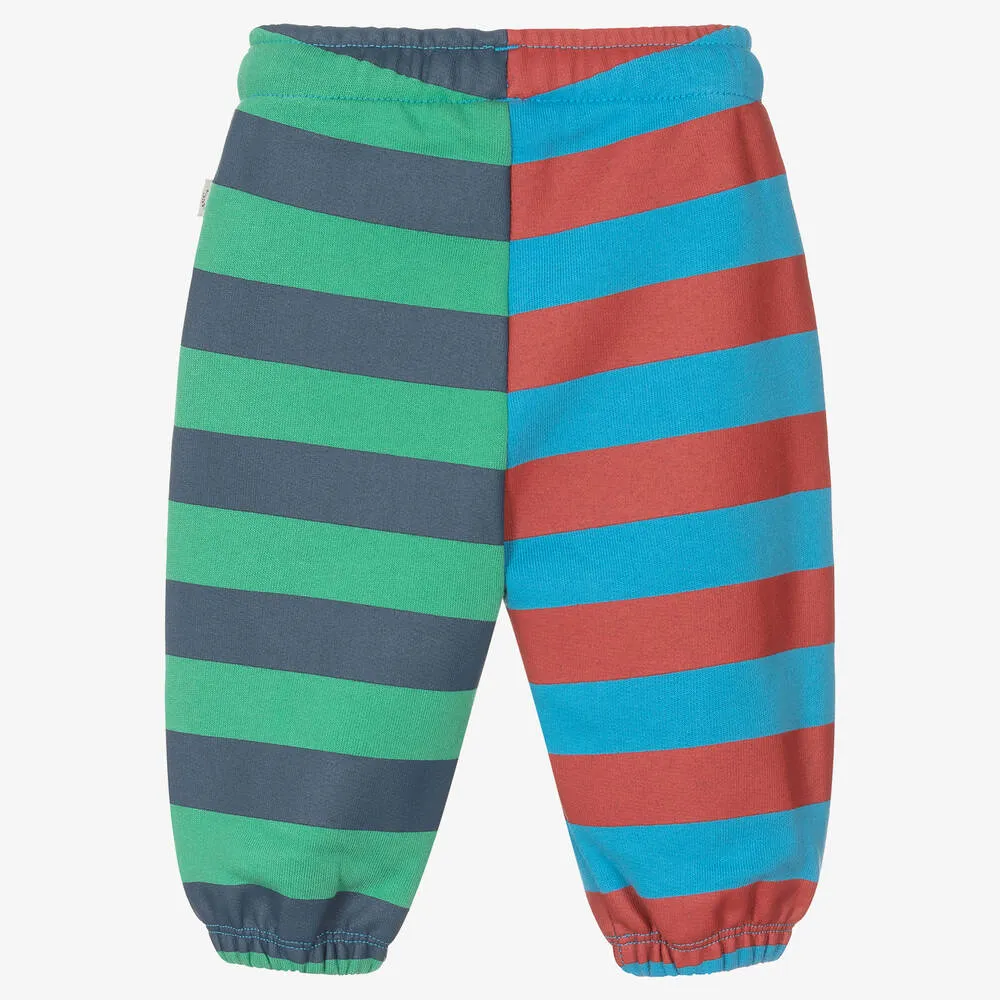 Boys Blue & Green Striped Cotton Joggers