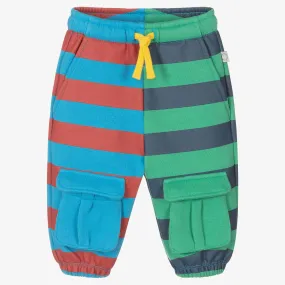 Boys Blue & Green Striped Cotton Joggers